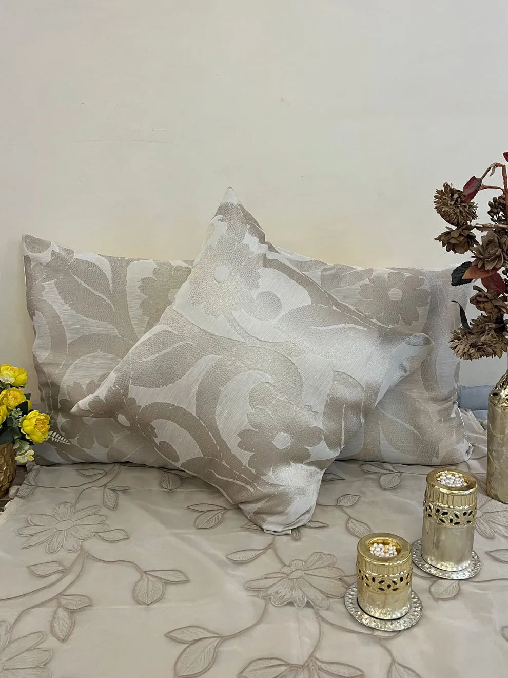 Embossed Ivory Cushion Cover Sets