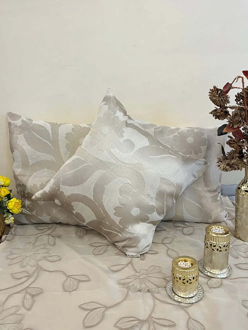 Embossed Ivory Cushion Cover Sets