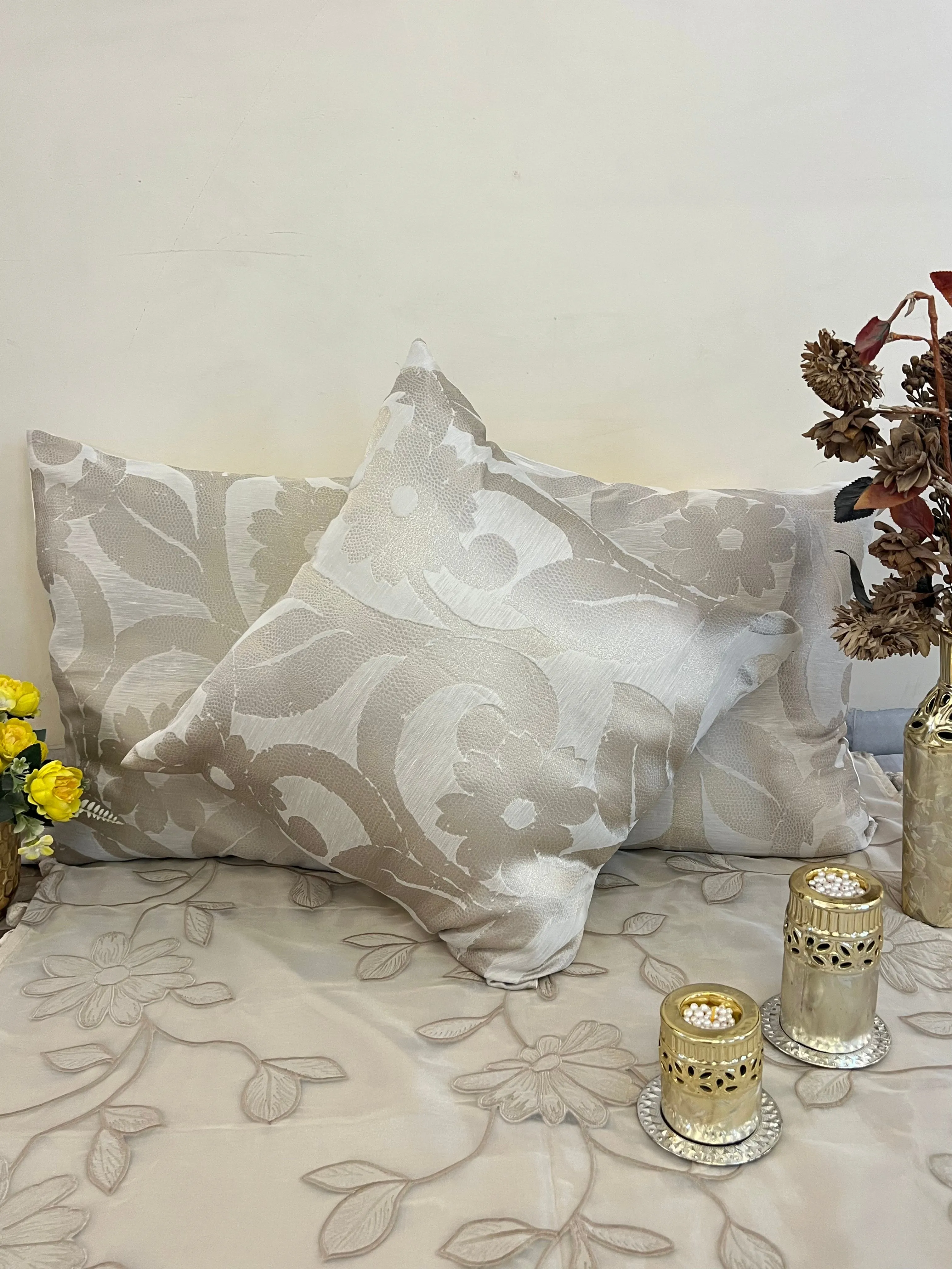 Embossed Ivory Cushion Cover Sets