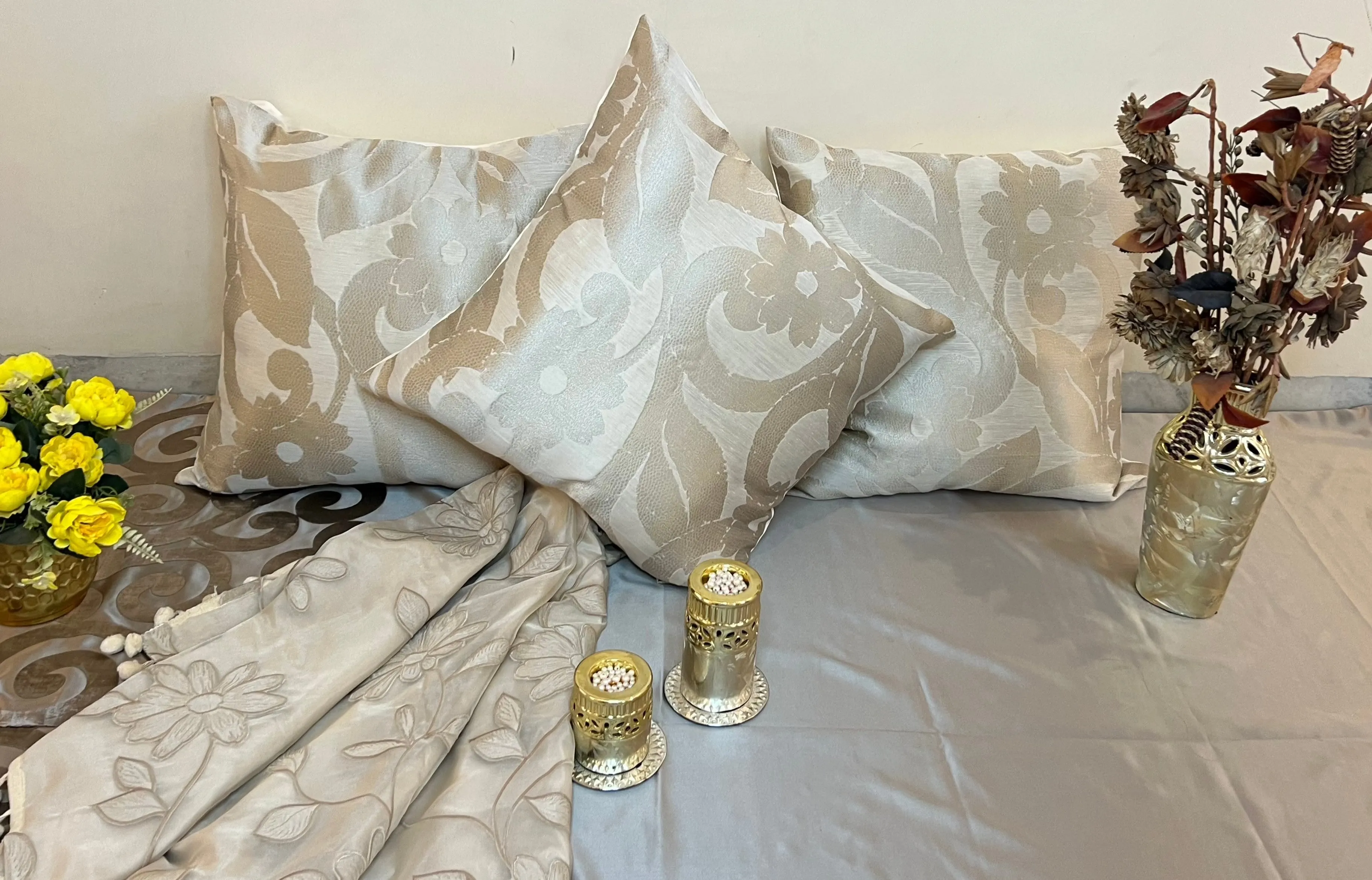 Embossed Ivory Cushion Cover Sets