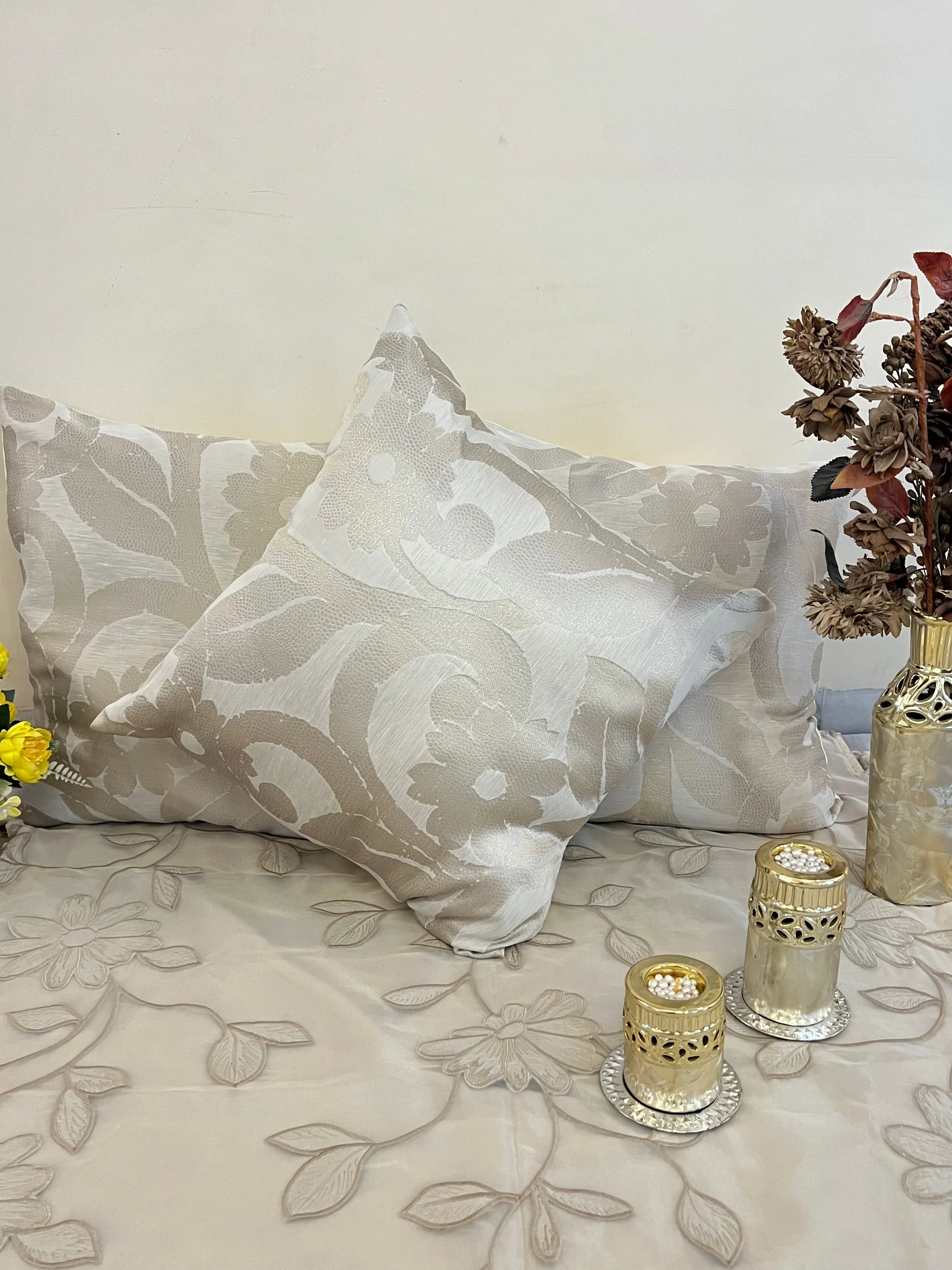Embossed Ivory Cushion Cover Sets
