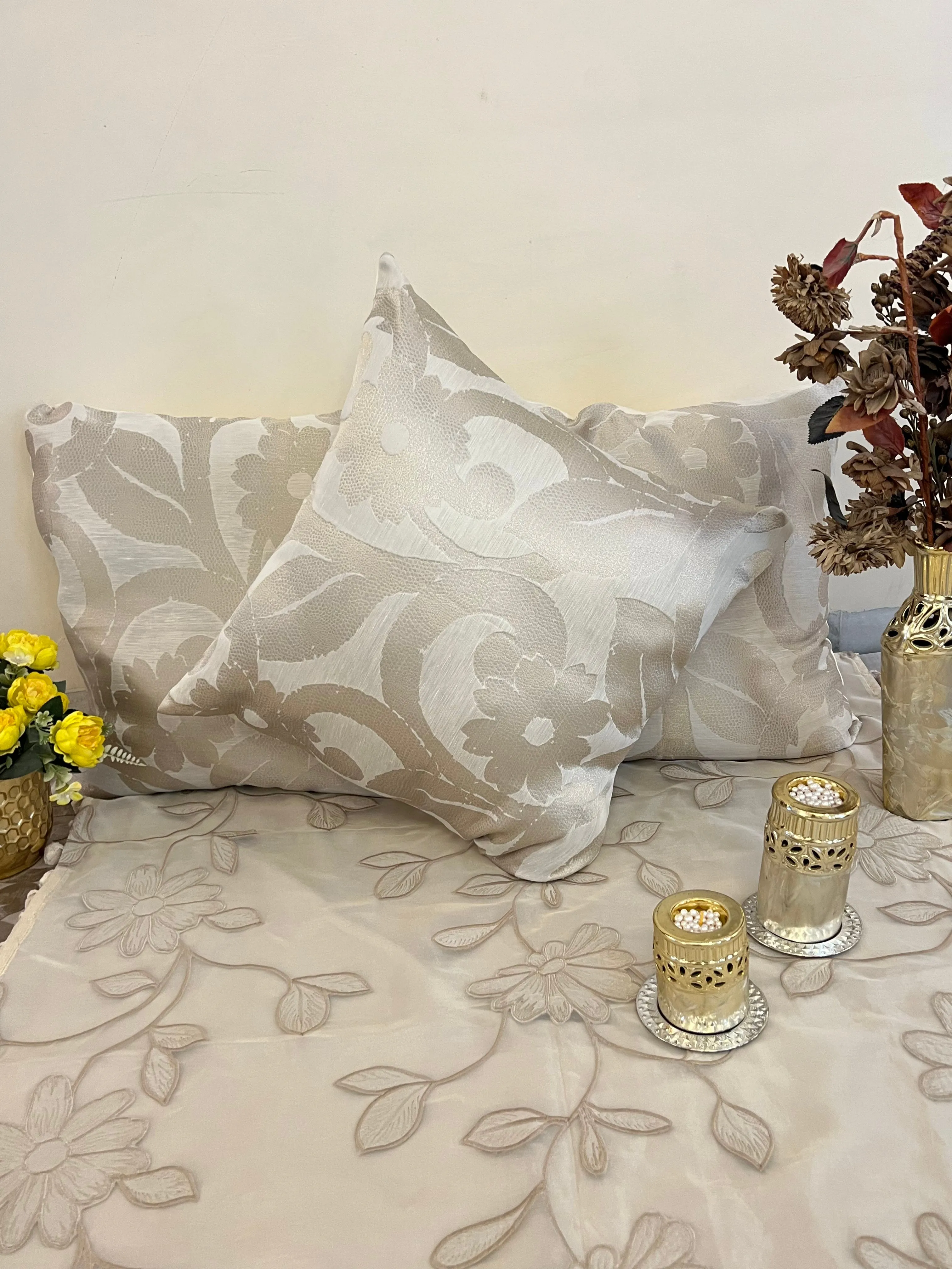 Embossed Ivory Cushion Cover Sets