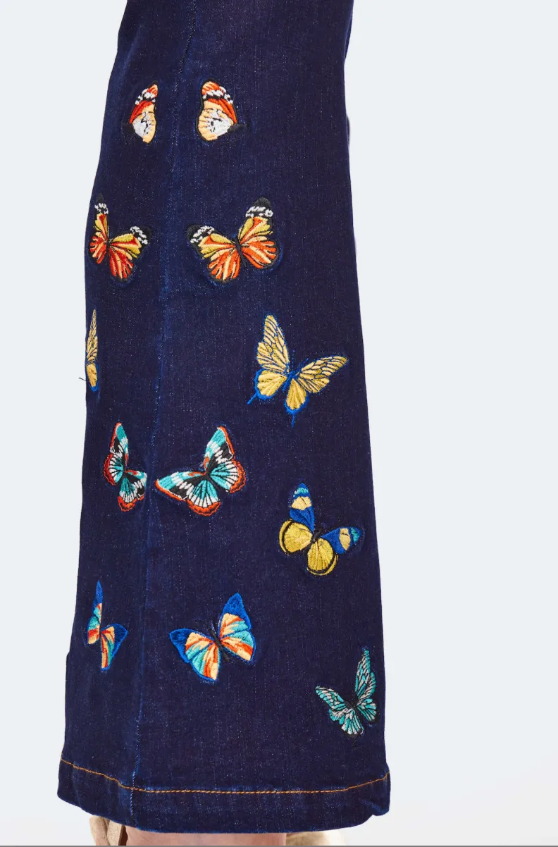 Embroidered Butterly Denim Pants