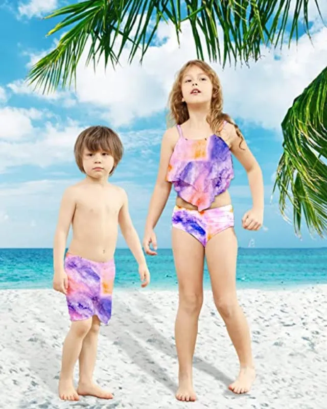Family Matching Ruffle High Waisted Bottom Tankini Set Swimsuits