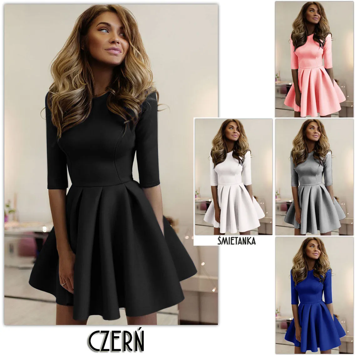 Fashion A-Line 1/2 Sleeve Pleated Short Dress