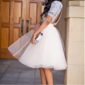 Fashion High Waist Pleated 5 Layers Flared Mesh Short Skirt