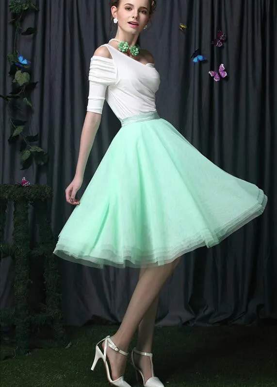 Fashion High Waist Pleated 5 Layers Flared Mesh Short Skirt