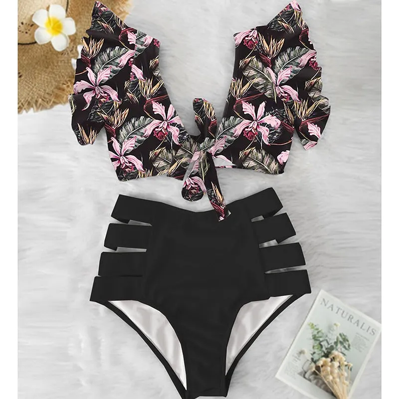Flora V-Neck High-Waisted Two Piece Swimsuit