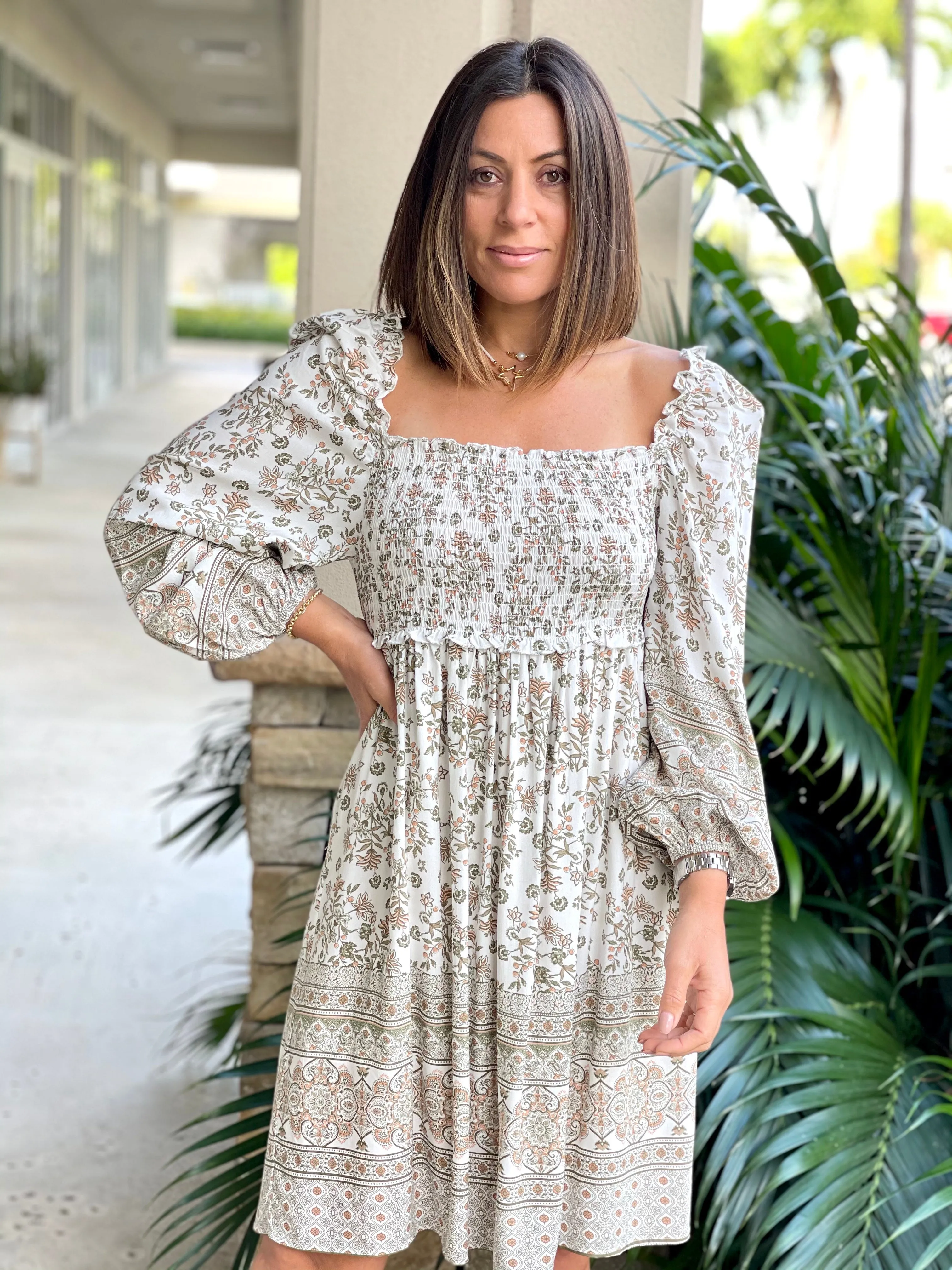 Floral border print midi dress