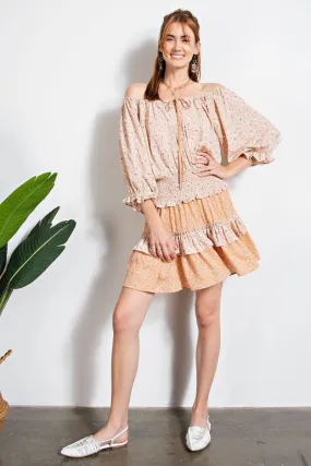 Floral Printed Smocked Waistband Tiered Ruffle Mini Dress