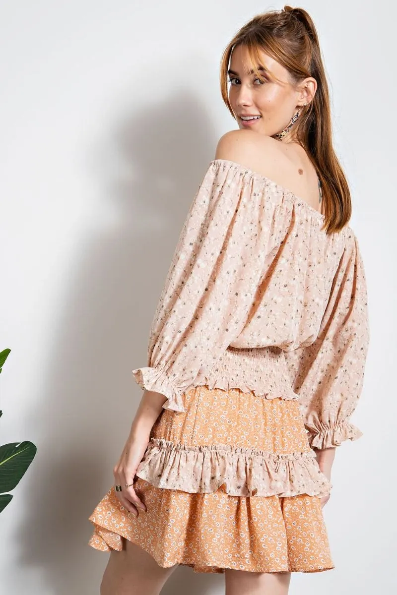Floral Printed Smocked Waistband Tiered Ruffle Mini Dress