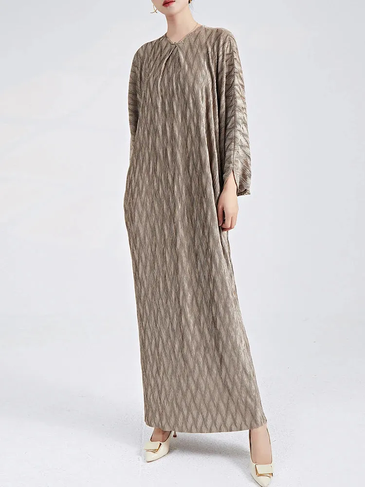 Genuine Pleated Batwing Sleeve Midi Dress