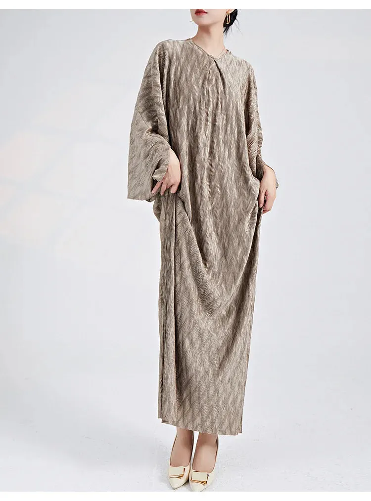 Genuine Pleated Batwing Sleeve Midi Dress