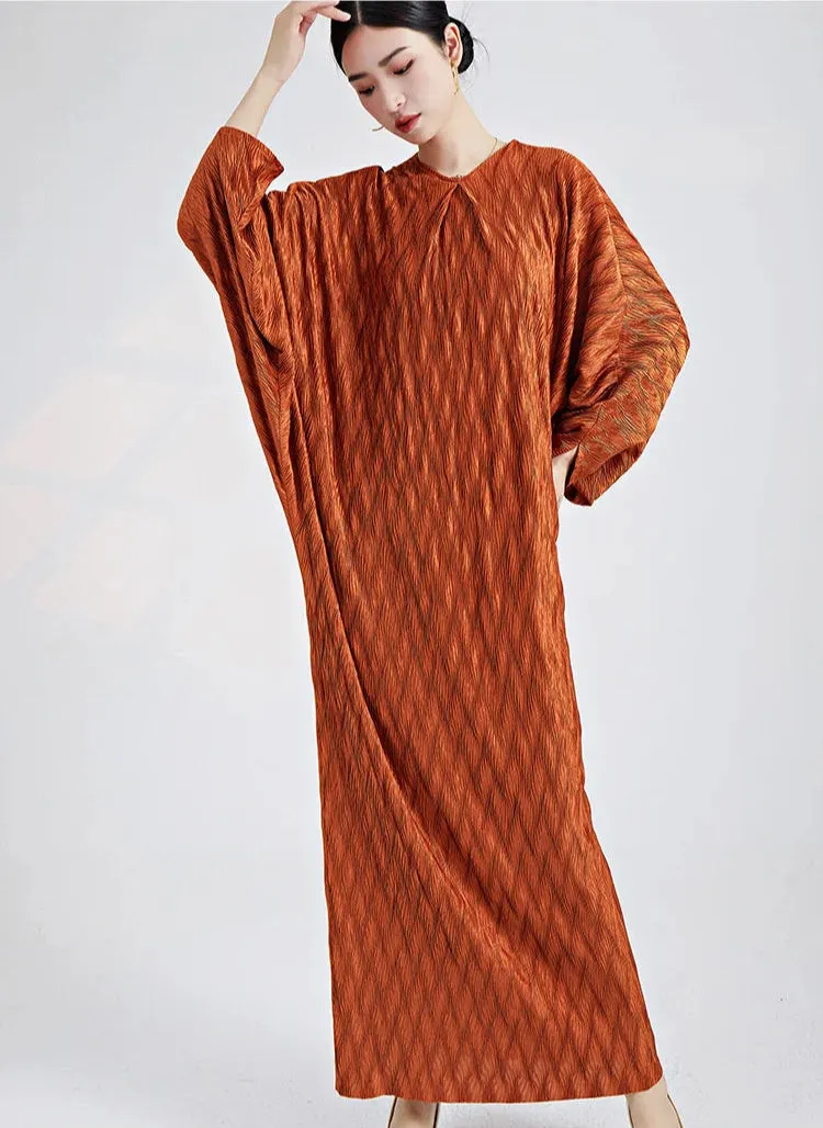 Genuine Pleated Batwing Sleeve Midi Dress