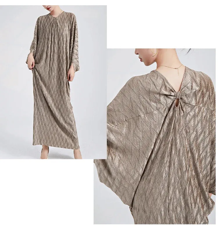 Genuine Pleated Batwing Sleeve Midi Dress
