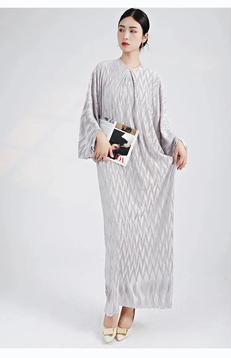 Genuine Pleated Batwing Sleeve Midi Dress