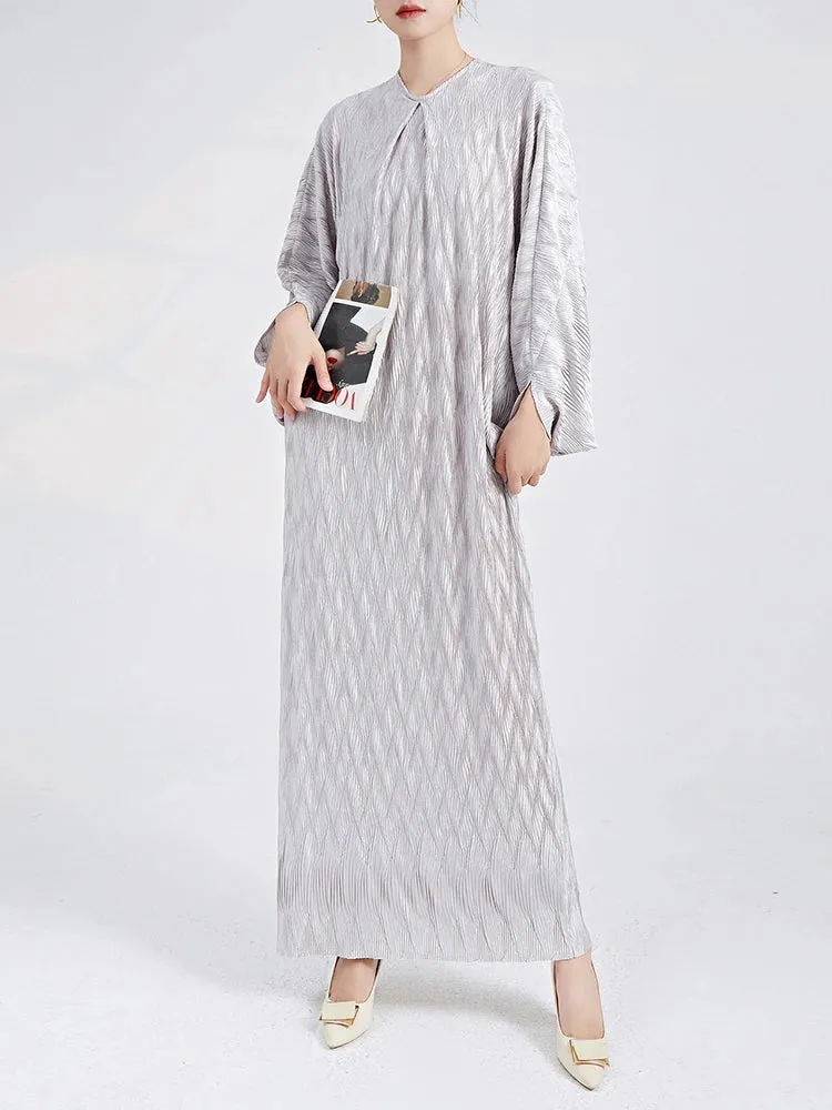 Genuine Pleated Batwing Sleeve Midi Dress