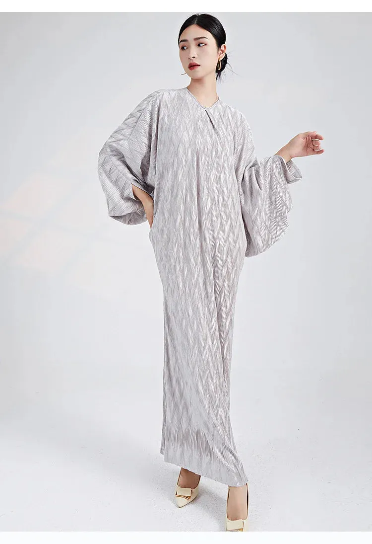 Genuine Pleated Batwing Sleeve Midi Dress
