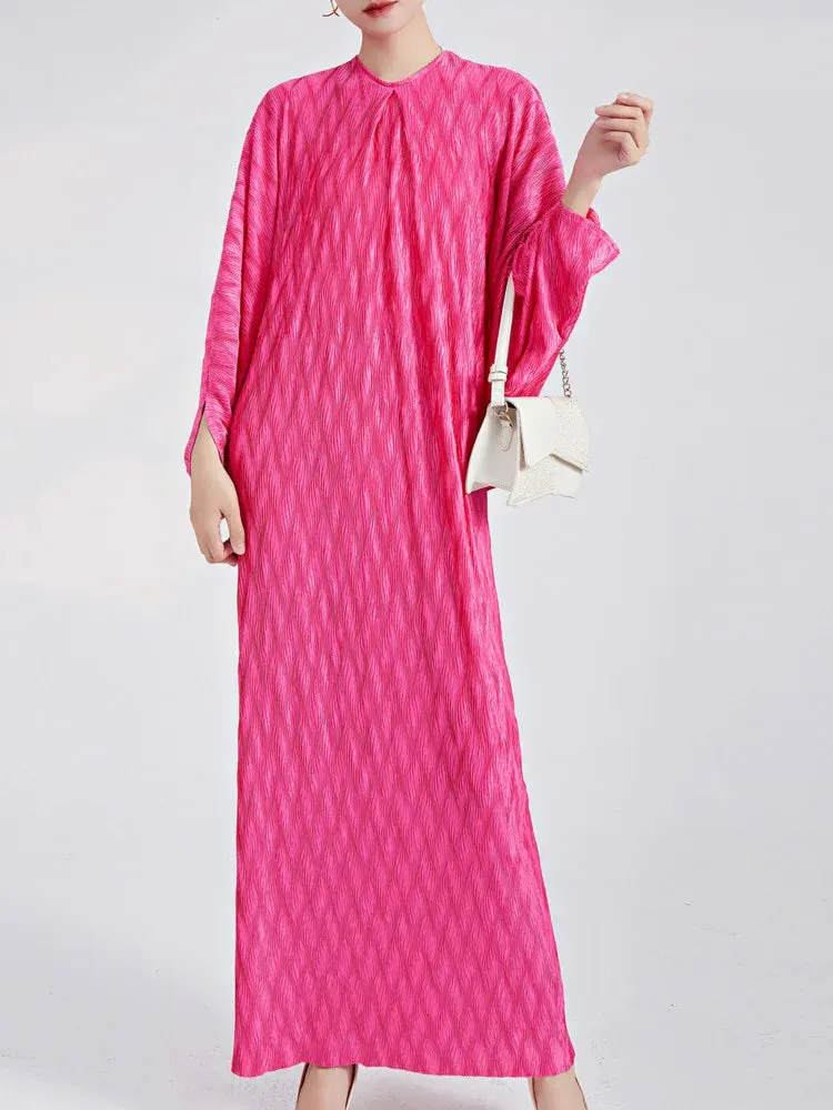 Genuine Pleated Batwing Sleeve Midi Dress