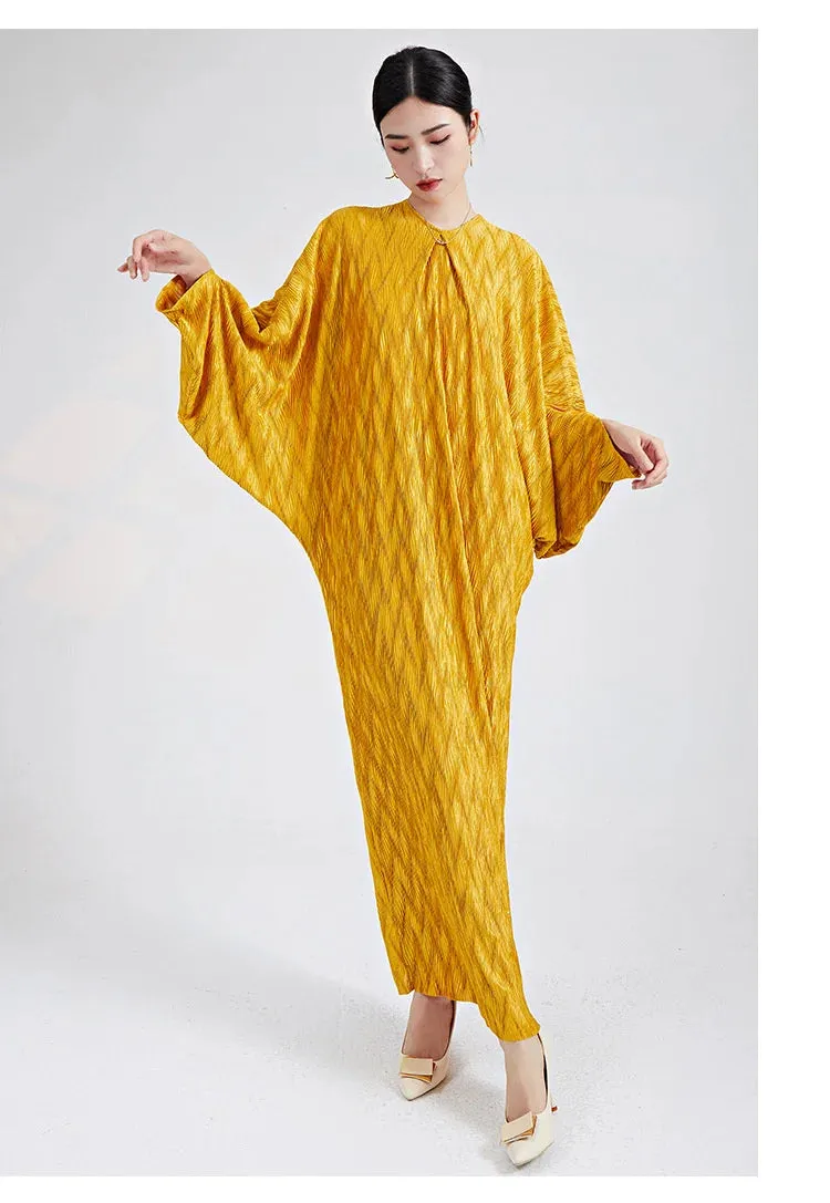 Genuine Pleated Batwing Sleeve Midi Dress