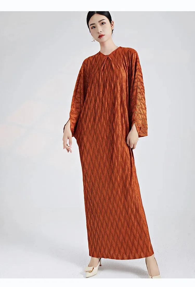 Genuine Pleated Batwing Sleeve Midi Dress