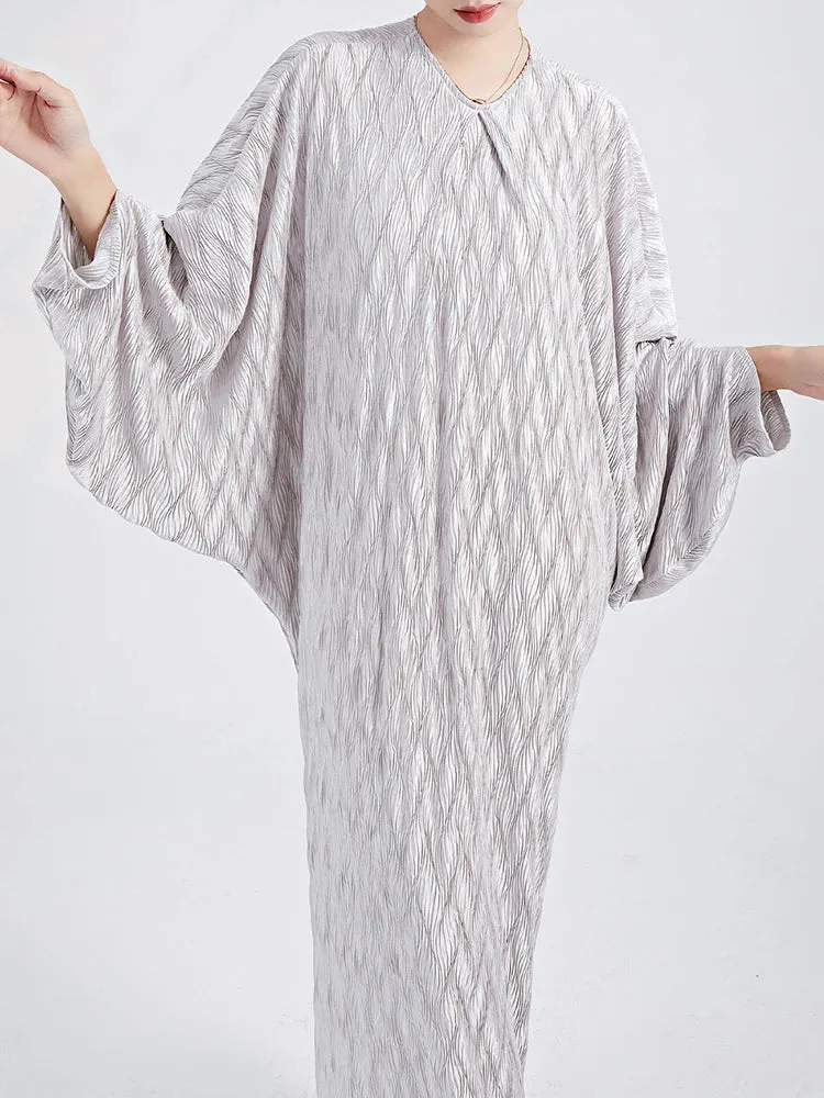 Genuine Pleated Batwing Sleeve Midi Dress