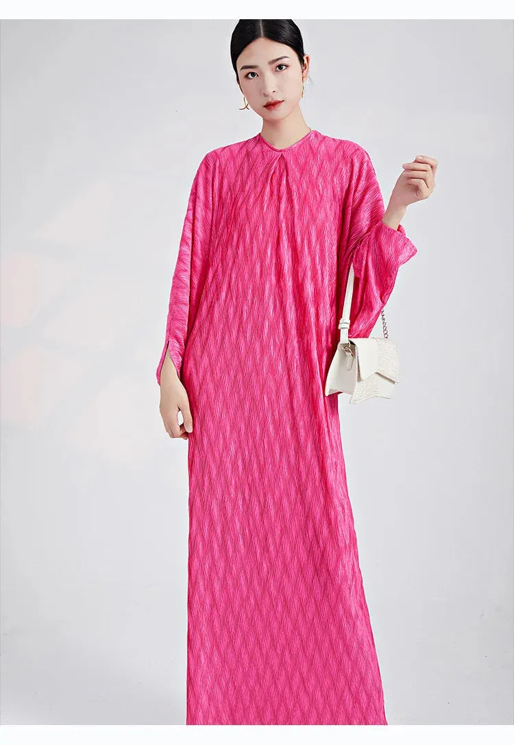Genuine Pleated Batwing Sleeve Midi Dress