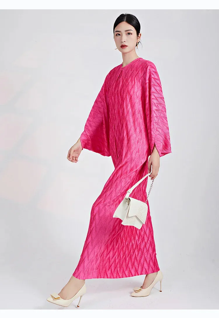 Genuine Pleated Batwing Sleeve Midi Dress