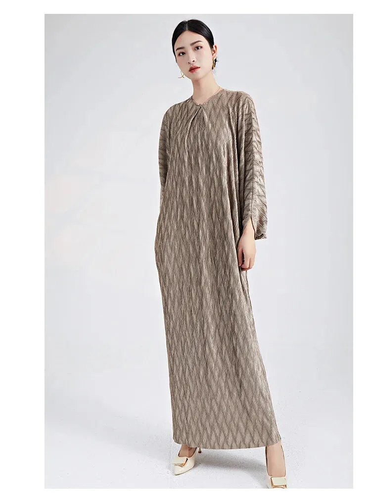 Genuine Pleated Batwing Sleeve Midi Dress