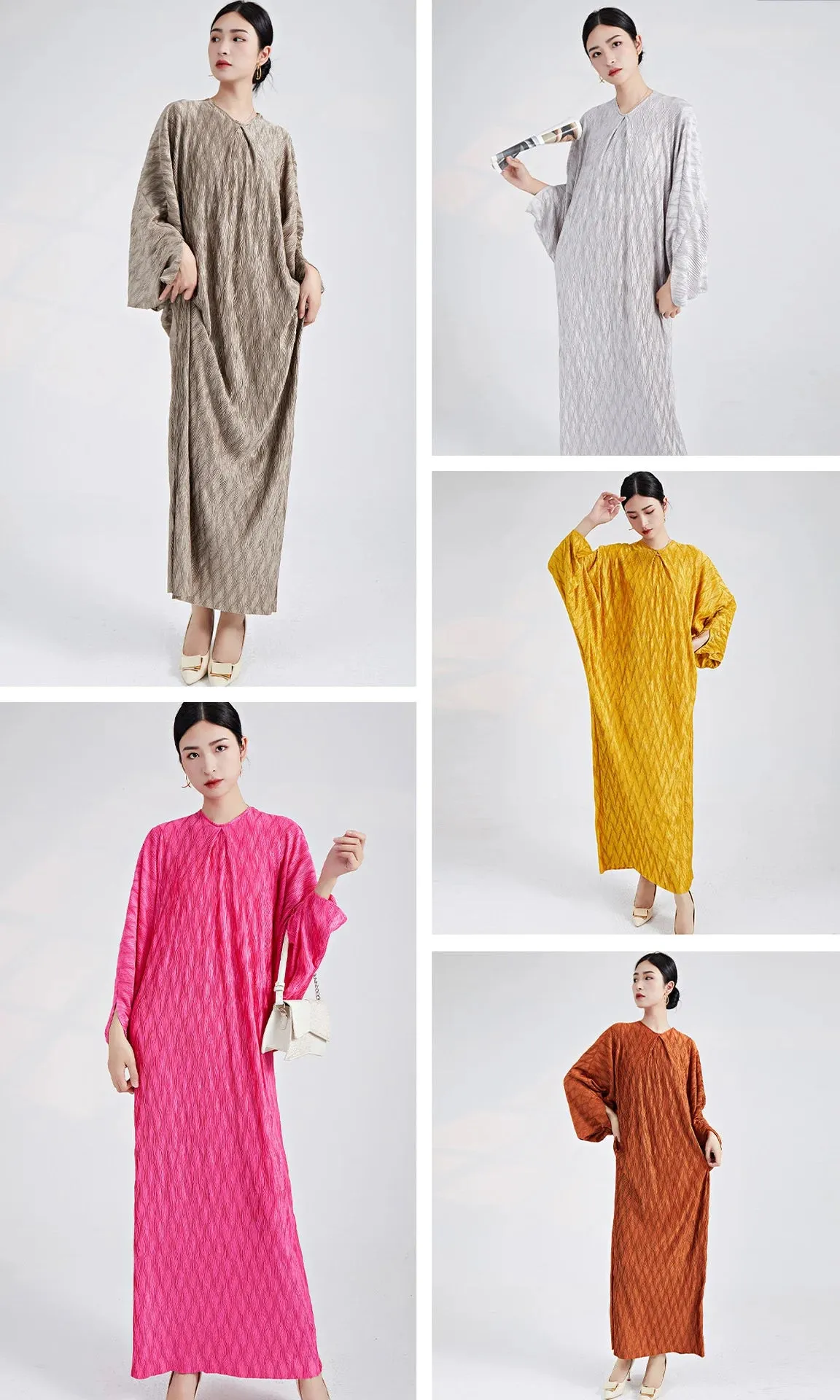 Genuine Pleated Batwing Sleeve Midi Dress