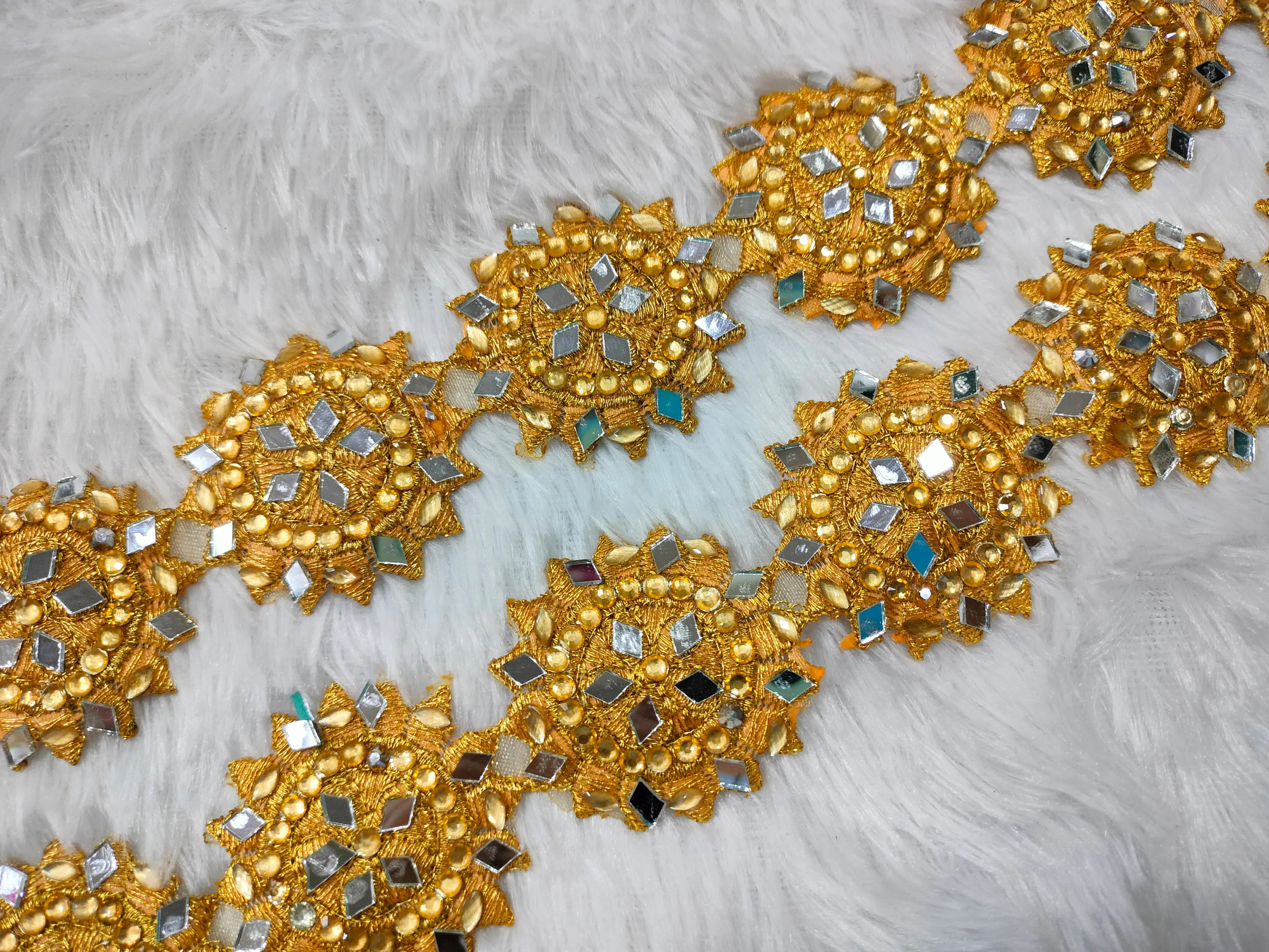 Golden Circular Mirror And Stone Trim