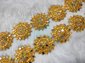Golden Circular Mirror And Stone Trim