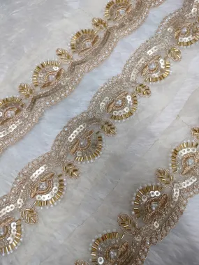 Golden Embellished Pearl And Cutdana Trim