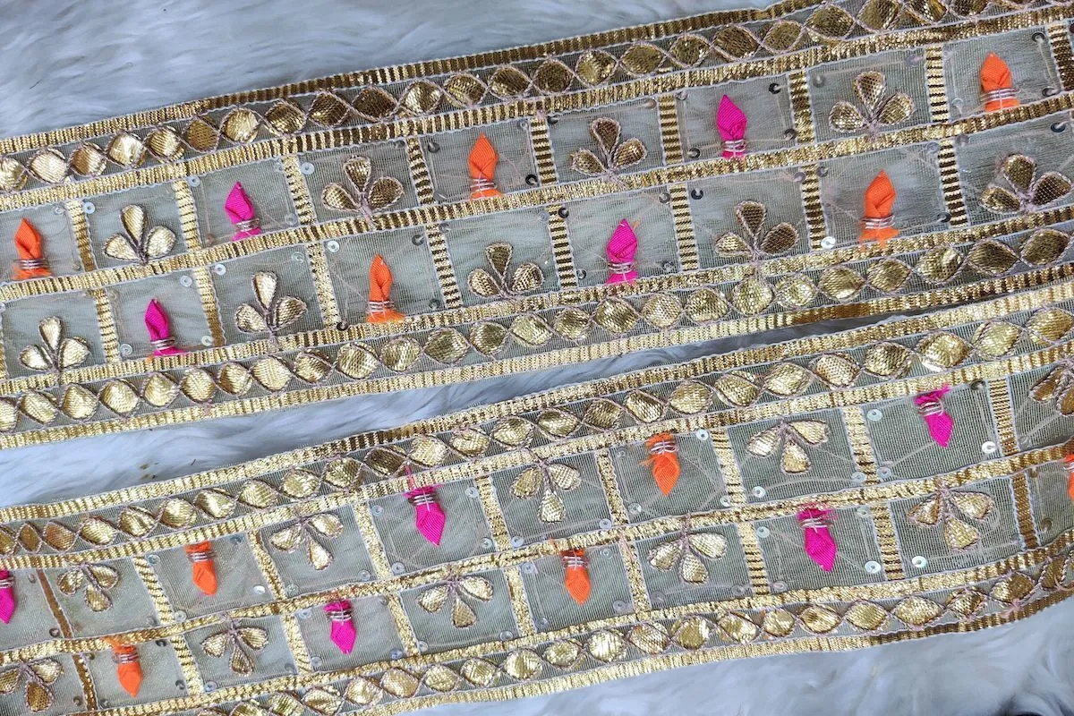 Golden Multicolor Traditional Gota Work Embroidered Border
