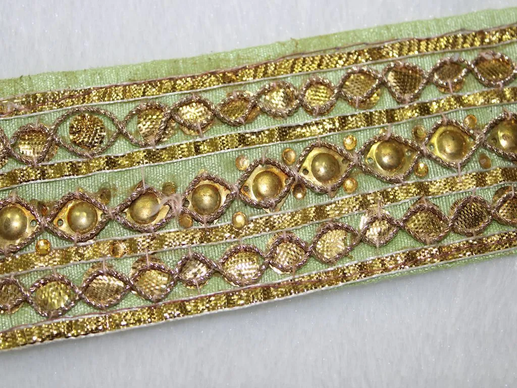 Green Golden Gota Work Embroidered Border