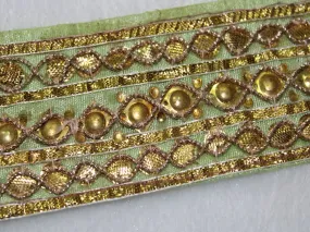 Green Golden Gota Work Embroidered Border