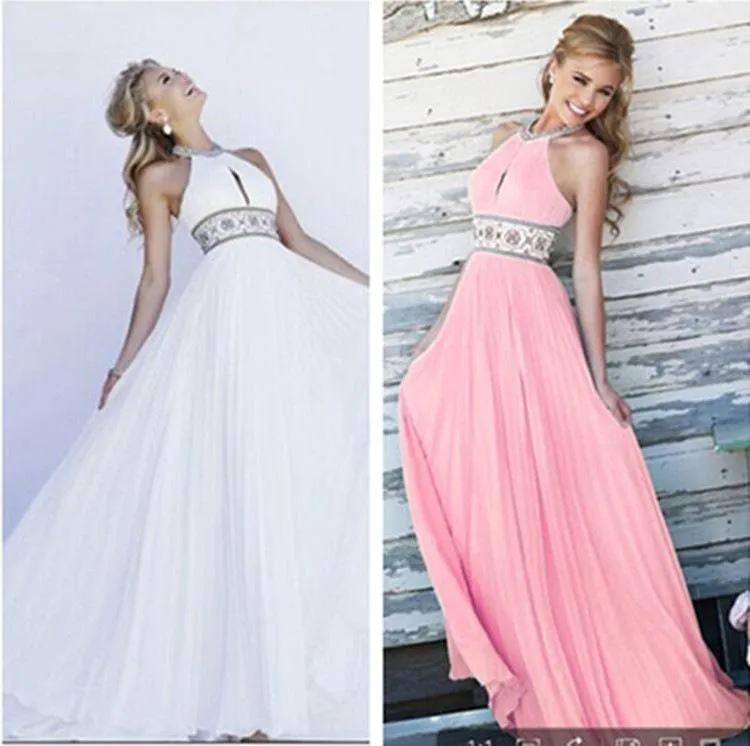 Halter High-waist Backless Pleated Long Party Dress