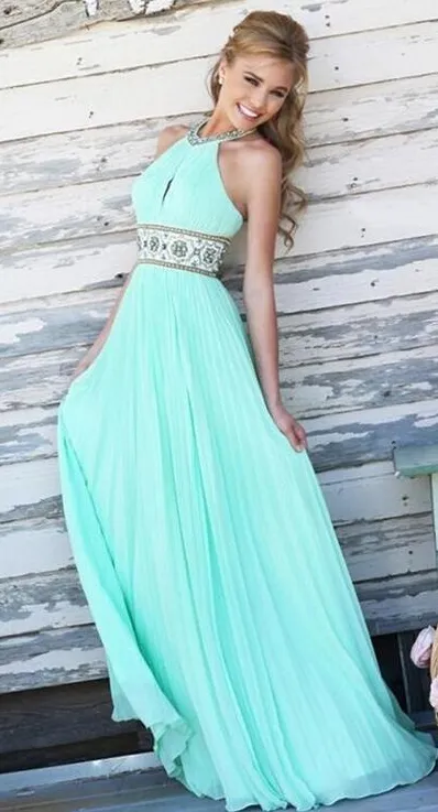 Halter High-waist Backless Pleated Long Party Dress