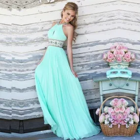 Halter High-waist Backless Pleated Long Party Dress