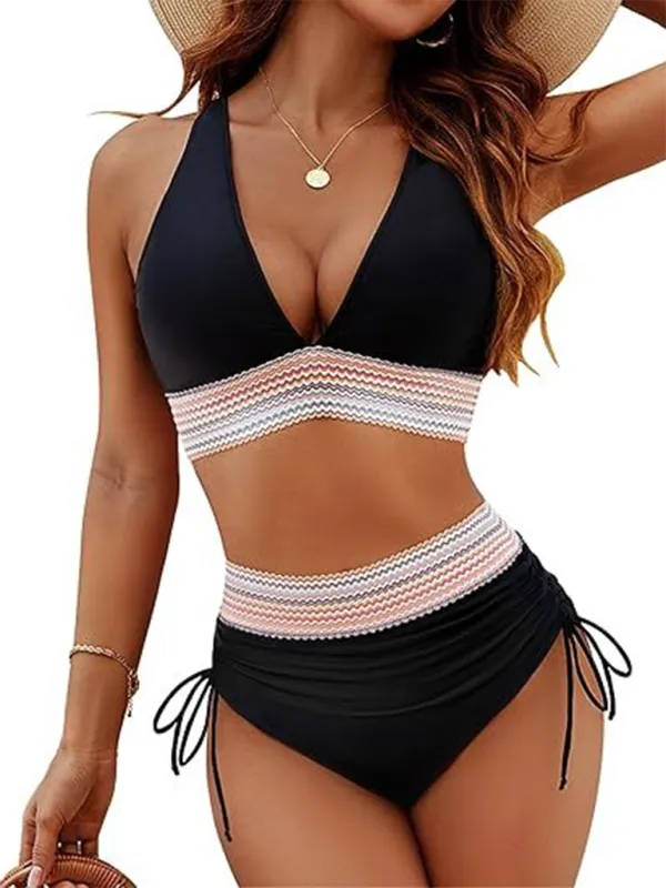 Halter Top & High-Waisted Bikini - Two-Piece Swimsuit