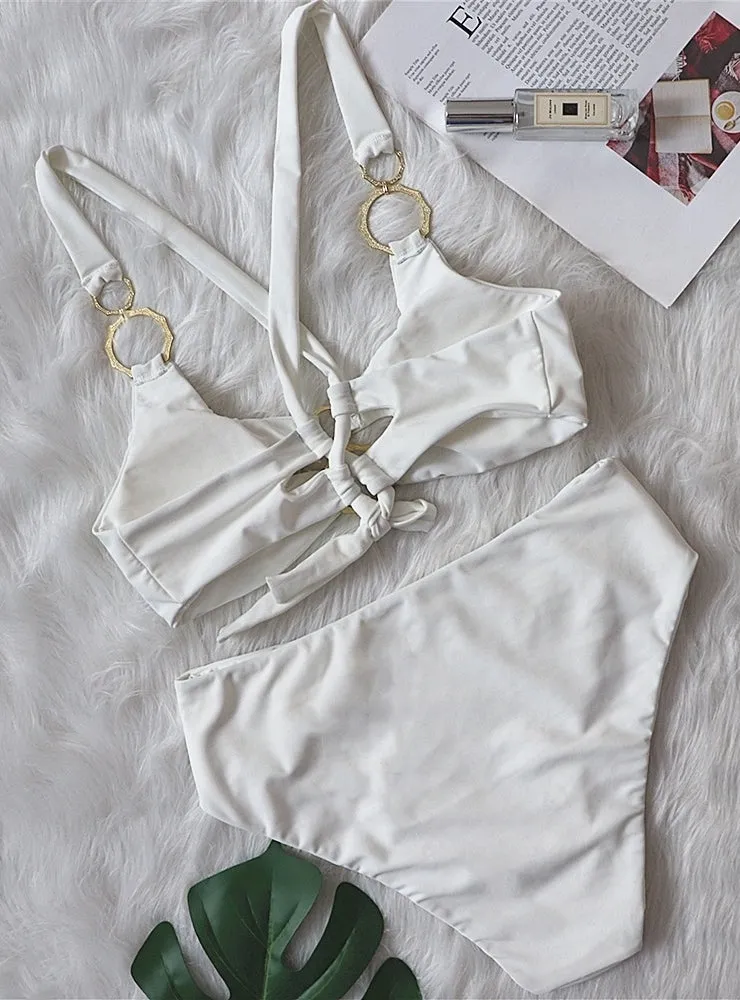 High-waisted Swimsuit Gold Ring Bikini