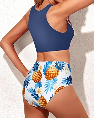 High Waisted Swimsuits Full Coverage Bottom-Tropical Pineapple