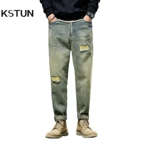 Hip Hop Jeans Men Loose Fit Harem Pants Oversize Jeans For Man Ripped Streetwear Torn Jeans Denim Trousers Male Vintage Clothes
