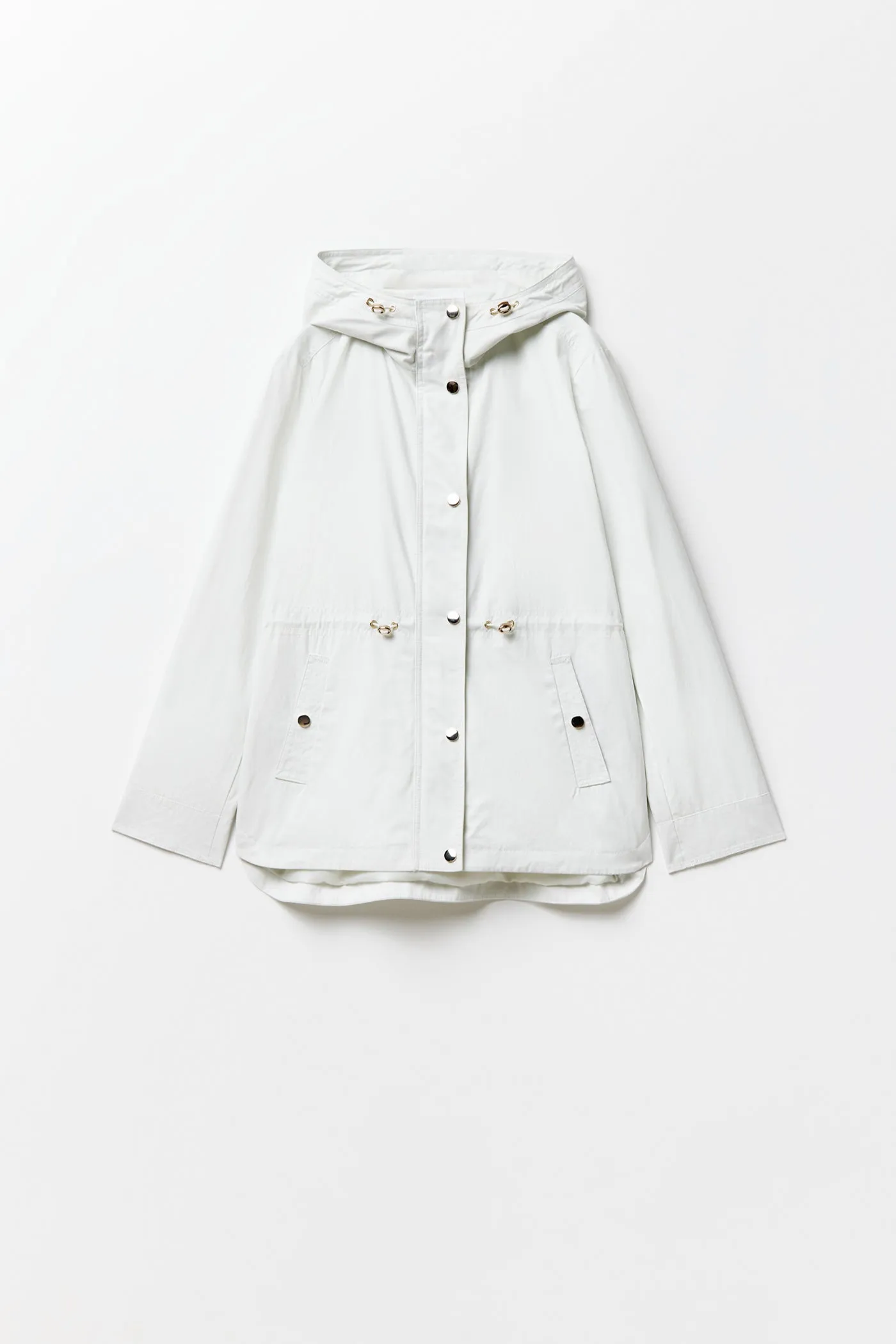 Hooded Parka W Snitched Waist - White
