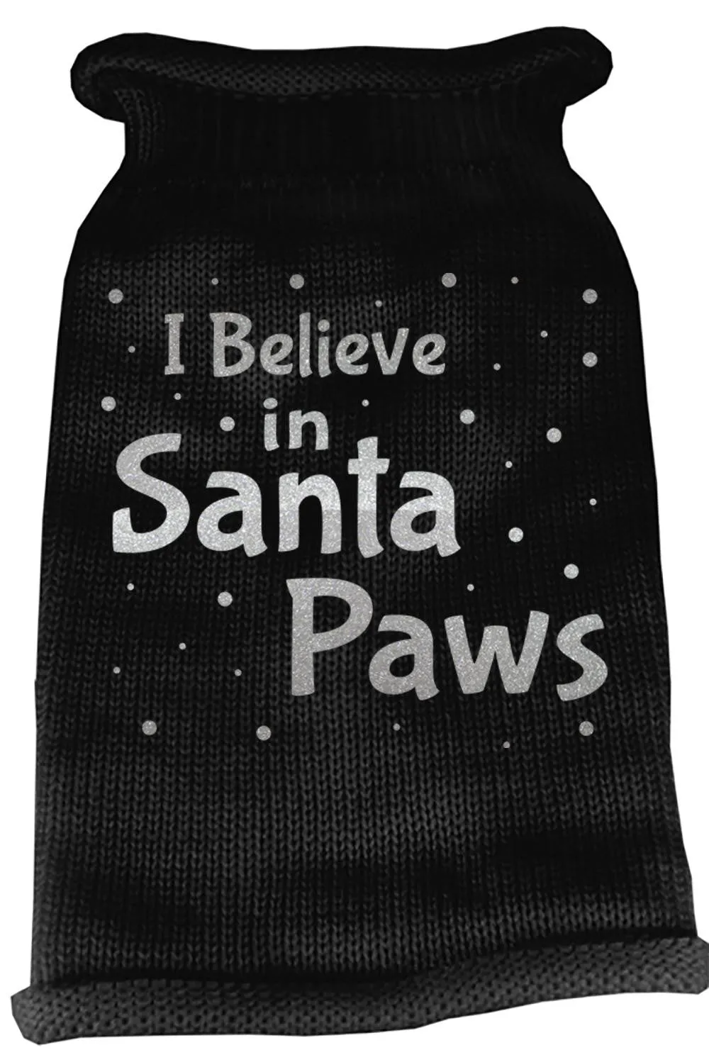 I Believe in Santa Paws Screen Print Knit Pet Sweater XS Black
