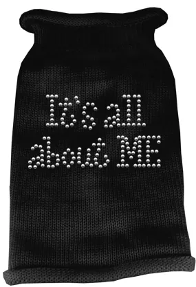 It's All About Me Rhinestone Knit Pet Sweater MD Black