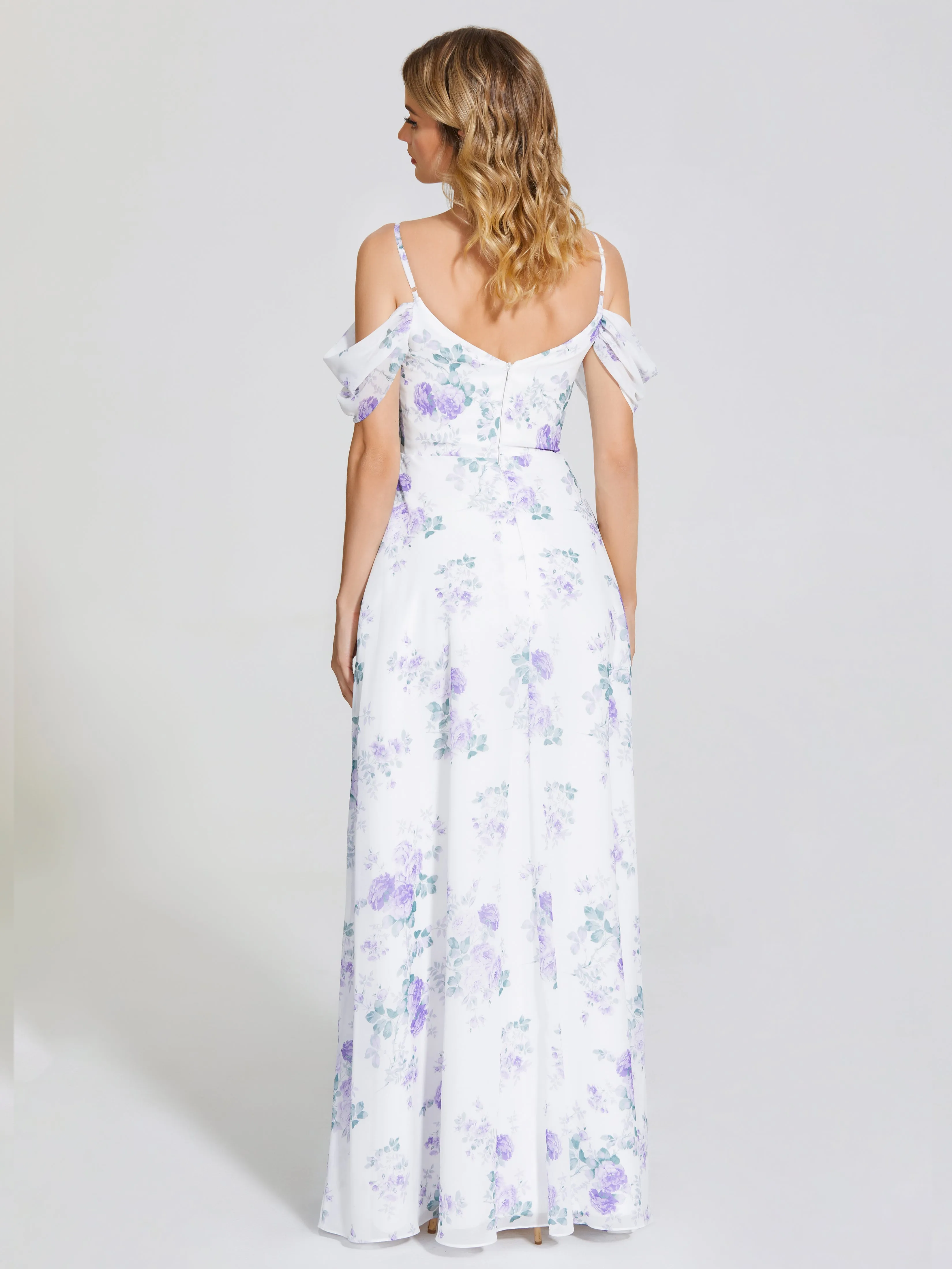 Izabella Fashion Split Floral Chiffon Bridesmaid Dresses