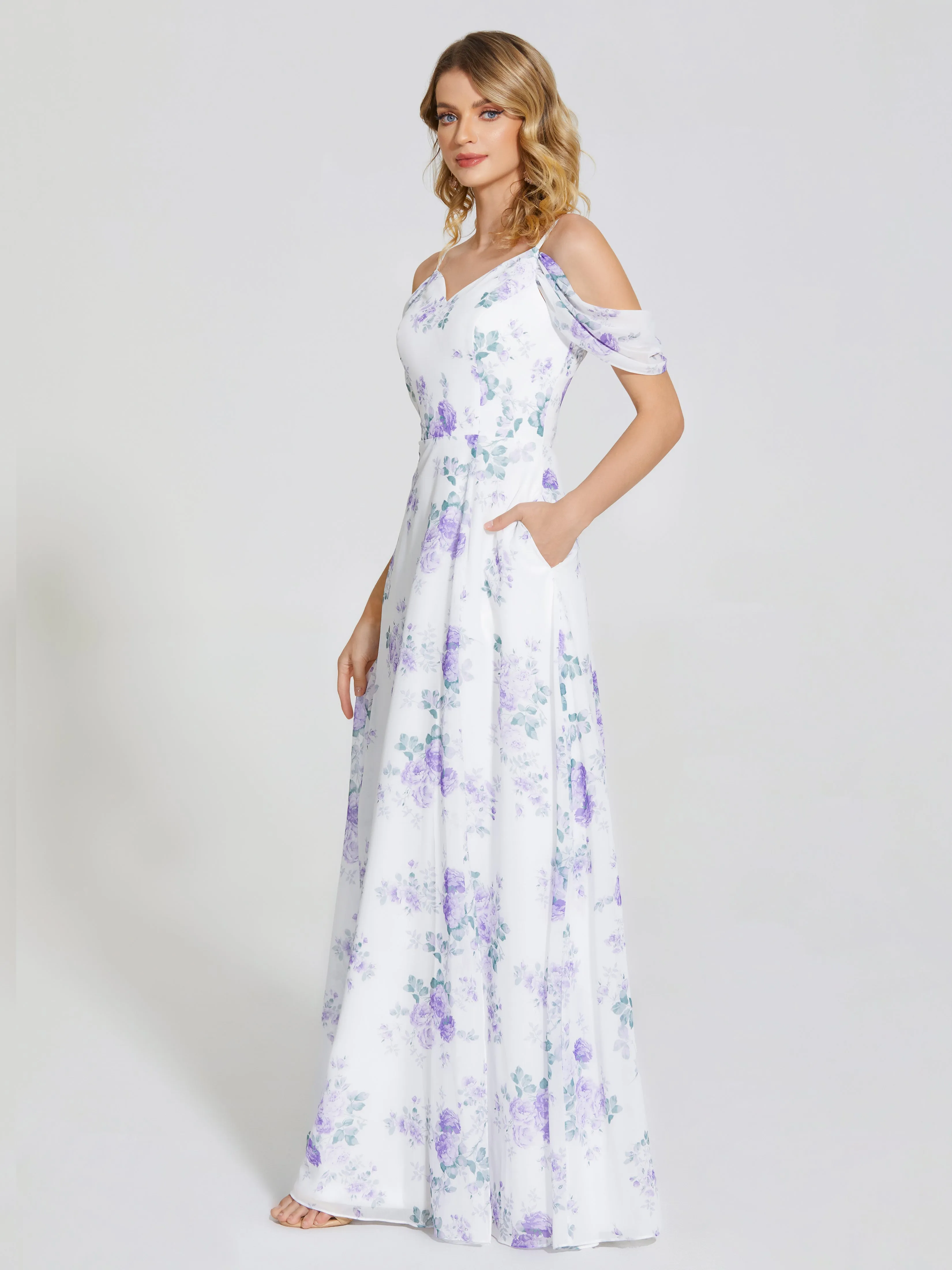 Izabella Fashion Split Floral Chiffon Bridesmaid Dresses
