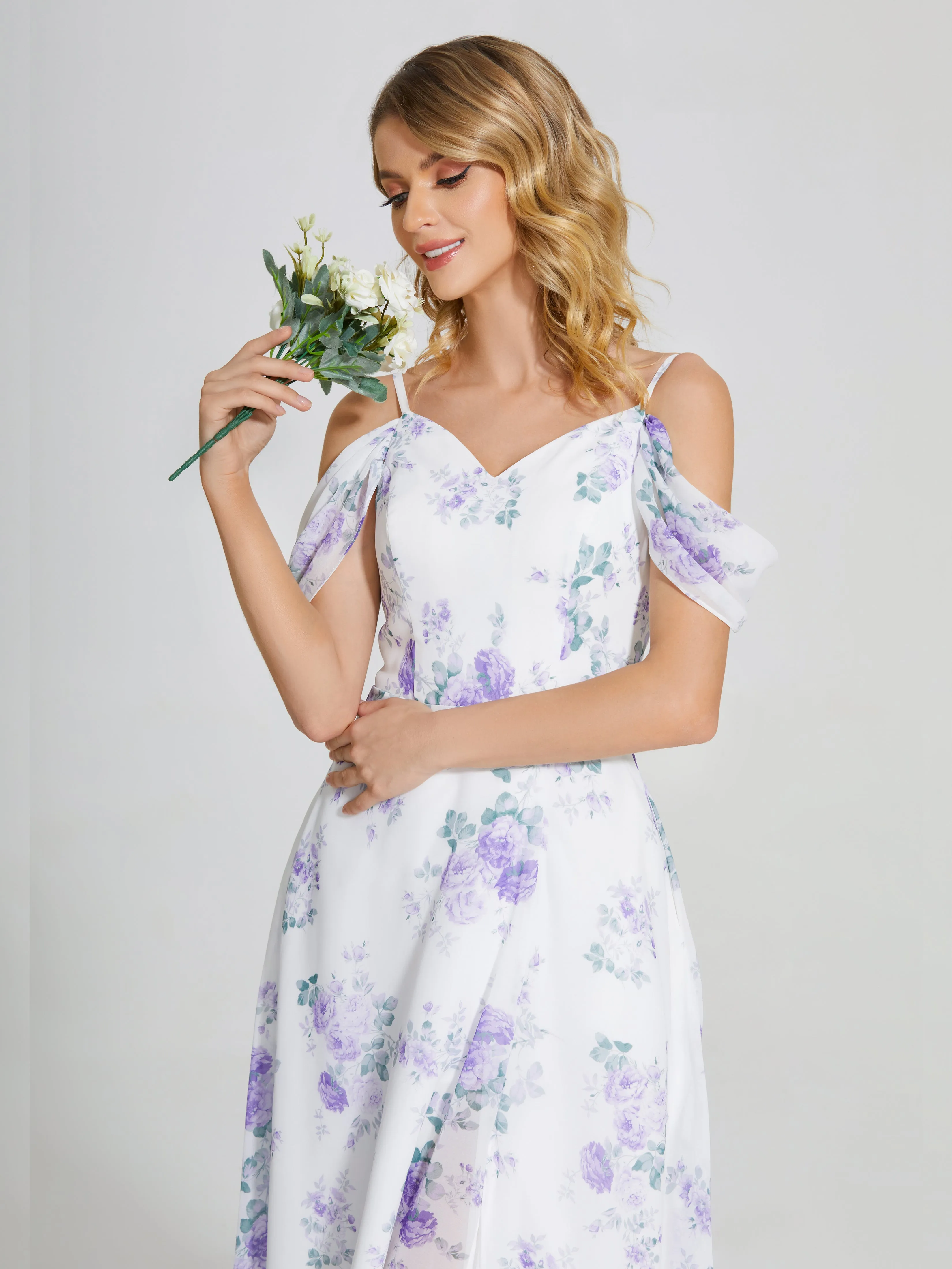 Izabella Fashion Split Floral Chiffon Bridesmaid Dresses