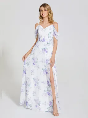 Izabella Fashion Split Floral Chiffon Bridesmaid Dresses